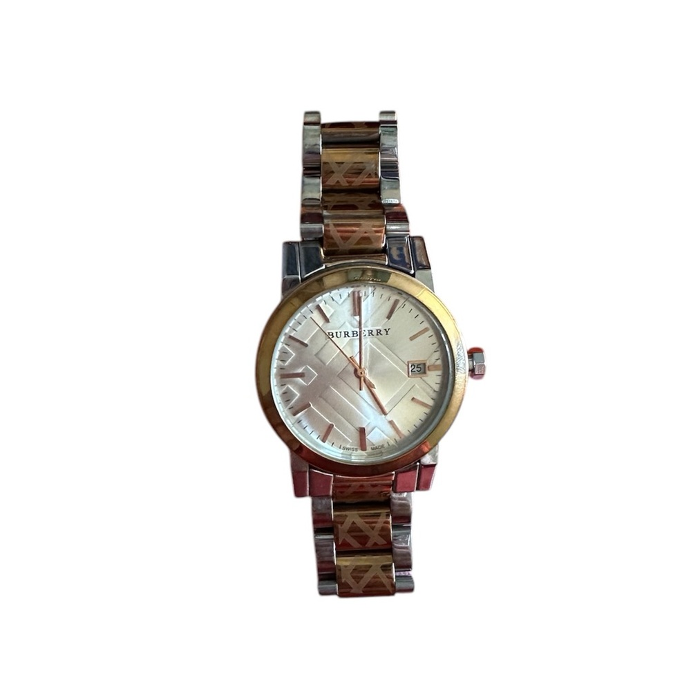 silver and golds burberry watch